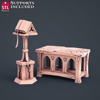 abbey monk book table stl miniatures Tabletop accessories Characters & Creatures Fantasy Universe Store decoration fantasy furniture wargames props tabletop d&d 3d print model - Mito3D