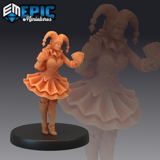 harlequin mad girl cards female scary jester horror circus & carnival clown epic-miniatures Store fantasy medieval monster rpg warhammer sla enemy tabletop dungeon dnd pathfinder npc pre-supported supported pre 3d print model - Mito3D