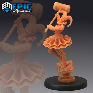 harlequin mad girl hammer female scary jester horror circus & carnival clown epic-miniatures Store fantasy medieval monster rpg warhammer sla enemy tabletop dungeon dnd pathfinder npc pre-supported supported pre 3d print model - Mito3D