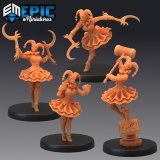 harlequin mad girl set female scary jester horror circus & carnival clown epic-miniatures Tabletop Characters Creatures Fantasy Universe Store fantasy medieval monster rpg warhammer sla enemy tabletop dungeon dnd pathfinder npc pre-supported supported pre 3d print model - Mito3D