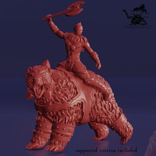 bear rider large barbarian 2 inch 50 mm base height miniature 2moronic miniatures Tabletop Characters & Creatures Fantasy Universe Store board dragons fantasy game mini rpg tabletop d&d 5e dungeos pre-supported pathdinder swargard 3d print model - Mito3D