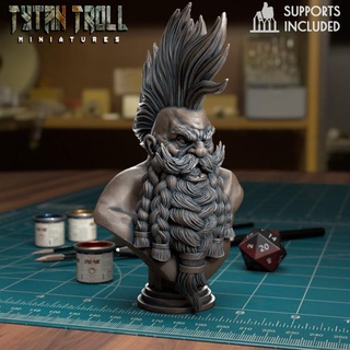dwarf mohawk bust pre-supported tytantroll miniatures Tabletop Characters & Creatures Store fantasy scale warcraft minis slayer dnd 32mm dwarves dwarve mohawks 3d print model - Mito3D