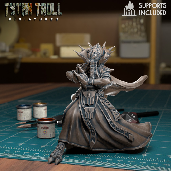 écorcheur cerveau 02 pre supported tytantroll miniatures table personnages créatures boutique dragons donjons fantaisie monstre échelle minis 32mm mindflayer bestiaire manuel 3D print model - Mito3D
