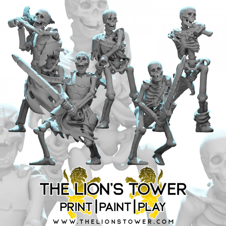 squelette horde grandes épées ensemble 5 32mm échelle présupporté miniatures Lions tour aventuriers guilde table personnages créatures Mort vivant miniature espadon nécromancien strahd Skelly nécromyte 3D print model - Mito3D