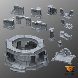forgotten temple - full set makers anvil  Tabletop 3D Printable Terrain Store aztec fantasy temple terrain warhammer amazon scenery walls  3d print model - Mito3D