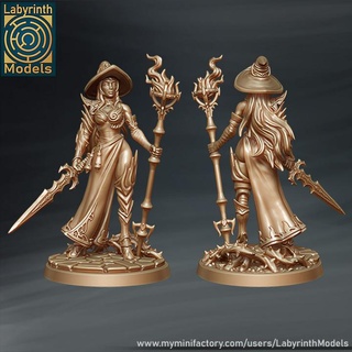 fire witch - 32mm scale labyrinth models Tabletop Characters & Creatures dungeons fantasy halloween hero lady rpg wargaming character magic miniature boardgame tabletop wargame patreon d&d sorceress 3d print model - Mito3D