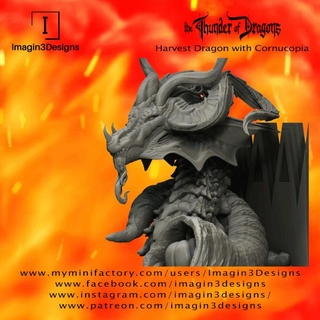 récolte dragon corne d'abondance imagin3designs boutique buste créature détaillé dragon fantaisie fdm peinture multipart corne d'abondance récolte tonnerre dragons 1 10thscale 3d print model - Mito3D