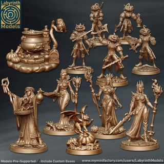 halloween collection - 32mm scale labyrinth models Tabletop Characters & Creatures cat dungeons fantasy gift hero owl pumpkin rpg set wargaming magic miniature witch mage boardgame tabletop wargame patreon d&d witches cauldron sorcerer familiar jack-o'-lantern 3d print model - Mito3D