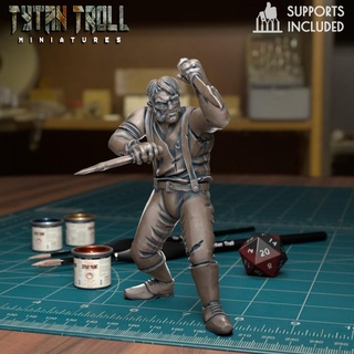 bandit thug 02 pre-supported tytantroll miniatures Store dragons dungeons fantasy scale minis 32mm presupported brigands 3d print model - Mito3D