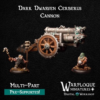 dark dwarven cerberus cannon warp miniatures Tabletop Vehicles & Machines Store warhammer dwarf 28mm dnd warmachine dungeons dragons dwarves kings war dwarfs chaos abyssal 3d print model - Mito3D