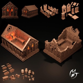 graveyard mausoleum ruined temple - openlock modular terrain making tlon Tabletop 3D Printable Terrain Store candle skull stone tomb church tile death dead cemetery cathedral urn altar scenery 3d print model - Mito3D