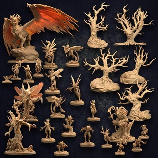 battle unseelie courts - presupported feywild dragon trappers lodge Tabletop Characters & Creatures dungeons forest terrain pan ent trees faun labyrinth fairy dnd fairies fauns fey dryad dryads 3d print model - Mito3D