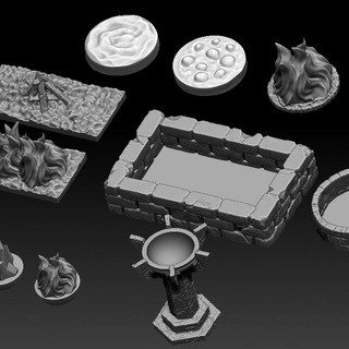 modular fire scatter - supported behold'ur craft Tabletop 3D Printable Terrain Store water tabletop acid dnd crystals firepit brezier 3d print model - Mito3D