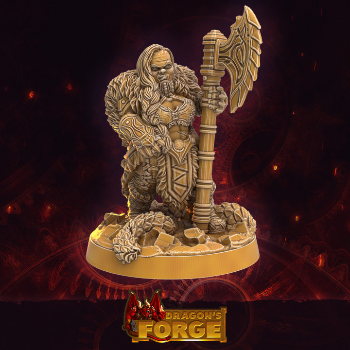 ironpelt dwarf barbarian - axe dragon's forge miniatures Tabletop Characters & Creatures Fantasy Universe Store dragons female hero rpg wargaming warrior beard miniature roleplaying tabletop d&d 28mm dnd berserker npc dragonsforge 3D print model - Mito3D