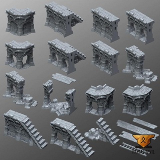 ruined town - modullar walls makers anvil Tabletop 3D Printable Terrain Store terrain wargames warhammer castle ruins scenery pathfinder frostgrave fortress aos humans stronghold 3d print model - Mito3D