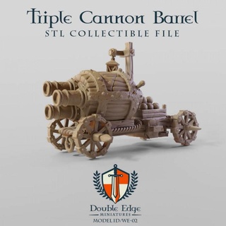 triple cannon barrel - we-02 double edge miniatures Tabletop Vehicles & Machines game gun weapon miniature boardgame tabletop 3d print model - Mito3D