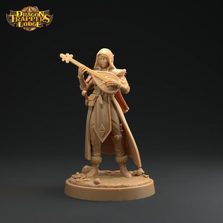 elf bard - presupported dragon trappers lodge Tabletop Characters & Creatures Fantasy Universe Store dungeons fighter hero music rpg european tabletop elves hood dnd twin cloak lute ttrpg feywild 3d print model - Mito3D