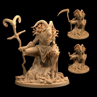 pan sire fauns - presupported dragon trappers lodge Tabletop Characters & Creatures Fantasy Universe creature dungeons monster tree goat staff horns faun dnd stump hooves opr feywild unseelie hoofs 3d print model - Mito3D