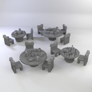 tavern round tables tiny furniture Tabletop accessories miniatures terrain roleplaying tabletop d&d 28mm dnd pathfinder 3d print model - Mito3D