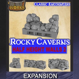 rocky caverns half-height walls 2 monstrous encounters Tabletop accessories Store rock half dungeon cave height cavern dungeonworks 3d print model - Mito3D