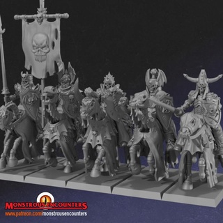 mounted barrow wights monstrous encounters Tabletop accessories Characters & Creatures Fantasy Universe Store black knight skeleton undead warhammer horse skeletal wight oldhammer 3d print model - Mito3D