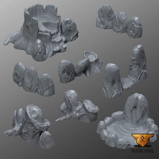 magical forest - walls stones makers anvil  Tabletop Tabletop accessories Tabletop 3D Printable Terrain Tabletop Store Tabletop 3D Printable Terrain Fantasy Terrain forest terrain wargames warhammer rocks scenery pathfinder frostgrave aos  3d print model - Mito3D
