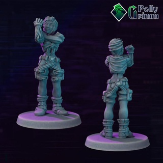 cyberpunk sci-fi tabletop miniature human female cyber implants pollygrimm Tabletop Characters & Creatures Sci-Fi Universe Store fantasy game mini character boardgame cyborg shadowrun implant 3d print model - Mito3D