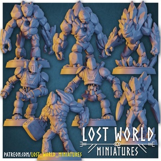 golem miniatures set - supported lost world Tabletop Characters & Creatures Fantasy Universe Store mechanical metal robot stone rock fire ice crystal mech magma clay lava warforged golems 3d print model - Mito3D