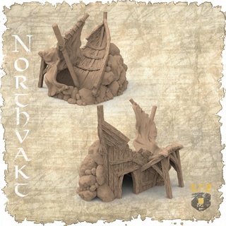 Northvakt naufragio conjunto 3dlayeredscenery mesa caracteres criaturas fantasía universo 3D imprimible terreno Tienda edificio casa medieval vikingo paisaje 3d print model - Mito3D
