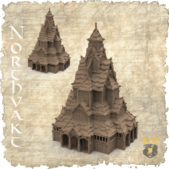 Northvakt vara Igreja 3dlayeredscenery tampo mesa 3D imprimível terreno loja fantasia construção casa medieval viking cenário 3D print model - Mito3D