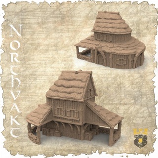 Northvakt Market 3dlayeredscenery masaüstü 3D yazdırılabilir arazi mağaza fantezi bina ev Ortaçağa ait viking manzara 3d print model - Mito3D