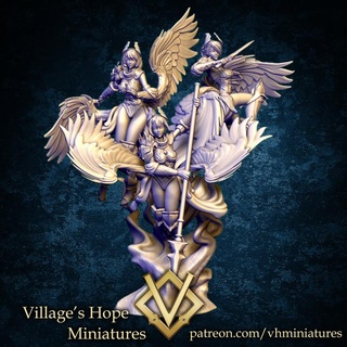 valkyrie sisters 75&35mm scale village's hope miniatures Tabletop Characters & Creatures Fantasy Universe Store display girl wing wings miniature angel minis dnd ttrpg trpg valkyrja 3d print model - Mito3D