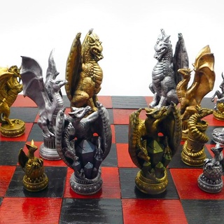 dragon chess complete set louise driggers Home & Garden Homeware Ornaments Board Games Chess Sets Toys Animal Creature Figures Tabletop Characters Creatures Fantasy Universe Store dragons fdm resin full 3d print model - Mito3D