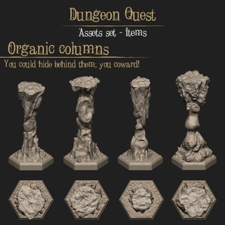 organic columns zaxisfactory Tabletop 3D Printable Terrain Store Fantasy column dragons dungeons fence game stone terrain water wall doors grave crystal arc hex tabletop trap map tiles rocks quest crates benches trapdoor dolmen hexes 3d print model - Mito3D