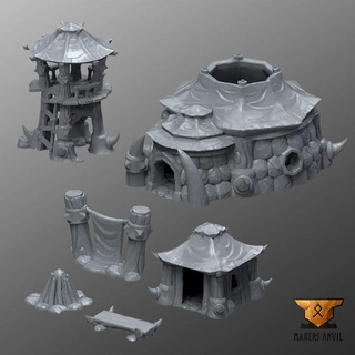 orc camp - buildings makers anvil  Tabletop Tabletop accessories Tabletop Tabletop Characters & Creatures Fantasy Universe Store Tabletop 3D Printable Terrain Fantasy Terrain terrain tower wargames warhammer orcs houses scenery pathfinder aos  3d print model - Mito3D