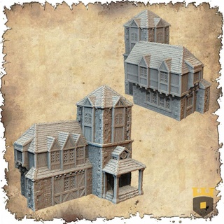 Leichheim biblioteca 3dlayeredscenery tampo mesa 3D imprimível terreno loja fantasia construção casa medieval martelo guerra cenário Mordheim tudor 3d print model - Mito3D