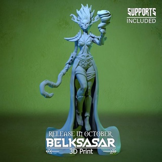 storm shaman belksasar 3dprint Fan Art Action Figures Tabletop Characters & Creatures Fantasy Universe armor beautiful detailed elf fantasy female girl hair mask wind woman staff horns boardgames patreon skirt marks levitate 3d print model - Mito3D