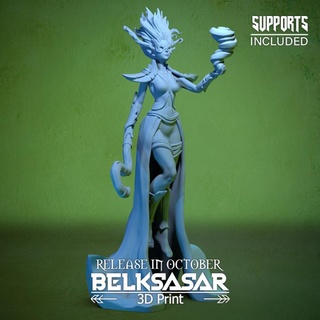 storm shaman variant 2 belksasar 3dprint Fan Art Action Figures Tabletop Characters & Creatures Fantasy Universe armor beautiful detailed elf fantasy female girl hair mask wind woman staff horns boardgames patreon skirt marks levitate 3d print model - Mito3D