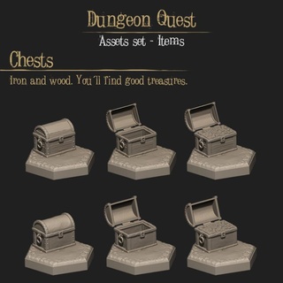chests zaxisfactory Tabletop accessories 3D Printable Terrain Store Fantasy door dragons game stone terrain water wall grave arc hex tabletop map dungeon tiles rocks quest columns crates crystals traps stair fences benches trapdoor dolmen hexes 3d print model - Mito3D