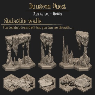 stalactite walls zaxisfactory Store Tabletop 3D Printable Terrain Fantasy column dragons game terrain wall doors crystal arc hex tabletop map dungeon tiles rocks quest graves crates traps fences benches dolmen hexes trapdoors 3d print model - Mito3D