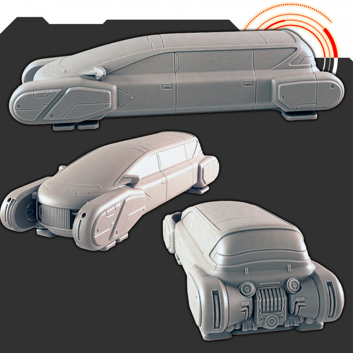 sci-fi vehicles hover limo support-free evan carothers Tabletop Characters & Creatures Sci-Fi Universe Vehicles Machines Store car vehicle scifi cyberpunk 3D print model - Mito3D