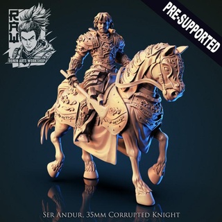 ser andur - corrupted knight 35mm pre-supported hector moran Tabletop Characters & Creatures Fantasy Universe Store fantasy medieval mini miniatures rpg horse dungeonsanddragons dnd pathfinder horseman trpg fallenknight corruptedknight serandur evilknight 3d print model - Mito3D