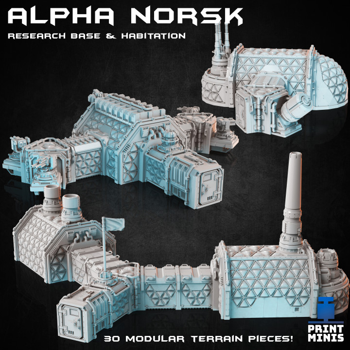 alpha norsk habitation facility - modular kit expedition collection print minis Tabletop Characters & Creatures Sci-Fi Universe 3D Printable Terrain terrain building sci-fi space snow base factory scenery dieselpunk 3D print model - Mito3D