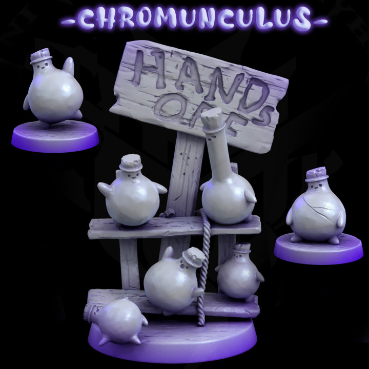 chromoncule malicieux potion bouteilles mini monstre grabuge table personnages créatures fantaisie univers boutique amusement jeu rpg miniature espiègle maladroit 5e scénario 3D print model - Mito3D