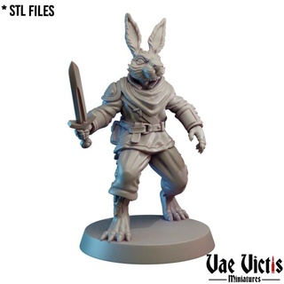 rabbit fighter pre-supported vae victis miniatures Tabletop Characters & Creatures Fantasy Universe Store fantasy rpg tabletop dnd supported harengon 3d print model - Mito3D