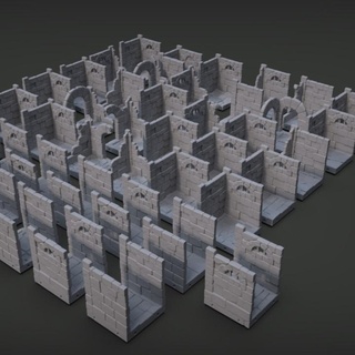 coin salles modules imp3dsion table personnages créatures fantaisie univers 3D imprimable terrain calcul rochers ruines main coins planchers sols murs briques couloirs 3d print model - Mito3D