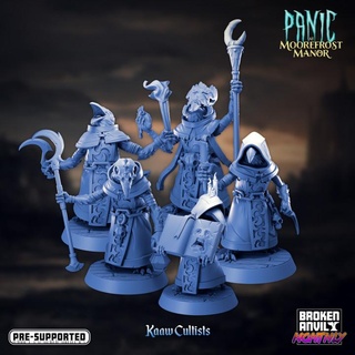 panic moorefrost manor- kaaw cultists complete set broken anvil miniatures Tabletop Characters & Creatures Fantasy Universe Store crow dnd cultist 3d print model - Mito3D