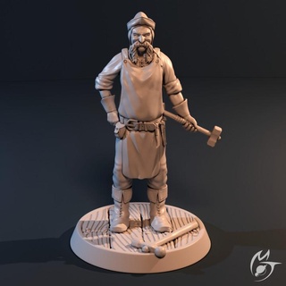 carpenter & coffinmaker - balthasar van sargh making tlon Tabletop Characters Creatures Fantasy Universe Store blacksmith coffin hero mini saw wood character miniature hammer adventure encounter 32mm npc pre-supported supported 3d print model - Mito3D