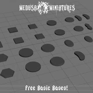 basic bases 20mm - 30mm medusa miniatures  Tabletop Tabletop accessories free 20mm dragons dungeons fantasy oval rpg square base round bases 25mm 30mm ttrpg  3d print model - Mito3D