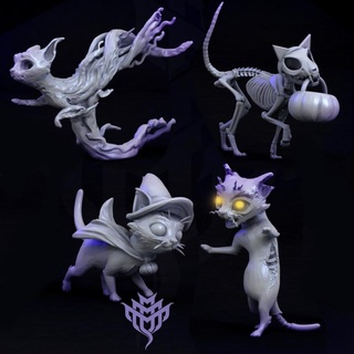 fours kittys apocalypsetrick treat edition mini monster mayhem Tabletop Characters & Creatures Fantasy Universe free cat cute figure ghost halloween skeleton toy zombie miniature witch tabletop kitty fluffy playful 3d print model - Mito3D